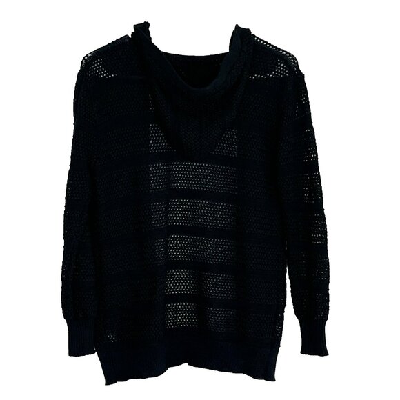 Design History Open Crochet Hooded Cardigan sz L Pockets Black Grannycore - Picture 2 of 10